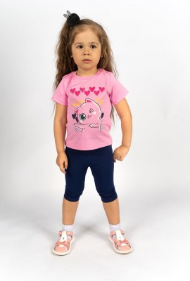 Комплект для девочки 4197 (футболка-бриджи) - с.розовый-синий