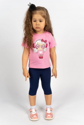 Комплект для девочки 4198 (футболка-бриджи) - с.розовый-синий