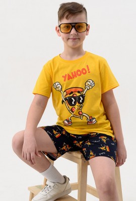 Пижама Гурман детская короткий рукав с шортами - желтый-т.синий