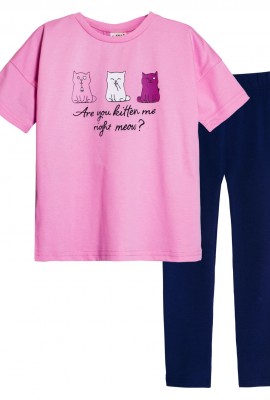 Комплект для девочки 41103 (футболка+лосины) - с.розовый-синий