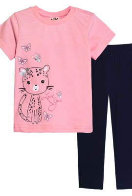 Комплект для девочки 41101 (футболка-лосины) - с.розовый-т.синий