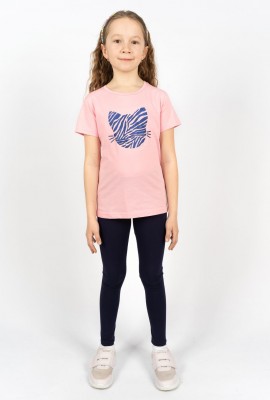 Комплект для девочки 41110 (футболка +лосины) - с.розовый-т.синий