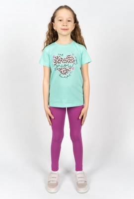 Комплект для девочки 41109 (футболка + лосины) - мятный-лиловый