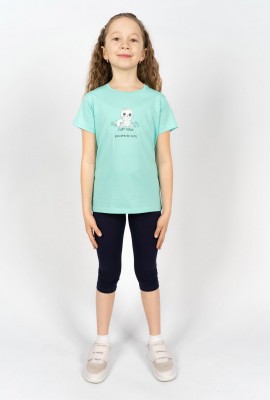 Комплект для девочки 41108 (футболка + бриджи) - мятный-т.синий