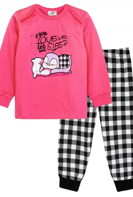 Пижама для девочки 91218 - розовый-черная клетка