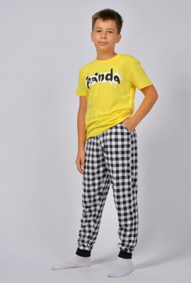 Пижама для мальчика 92212 - желтый-черная клетка