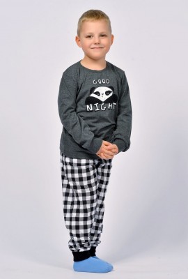 Пижама для мальчика 92207 - темно-серый меланж-черная клетка