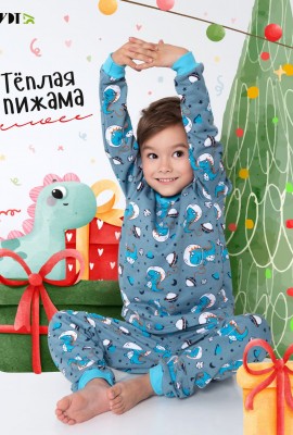 КосмоДино - детская пижама теплая - серый