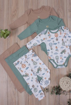 Комплект одежды для новорожденных, костюм боди и штаны 3 шт арт. НБ-3БЧШ - воздушные путешествия