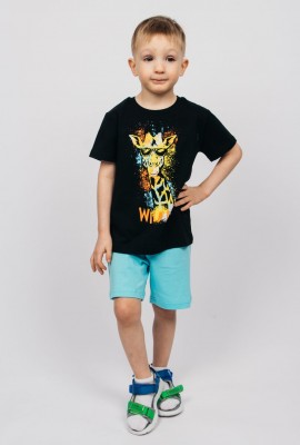 Комплект для мальчика (футболка и шорты) 42114 - черный-яр.бирюзовый