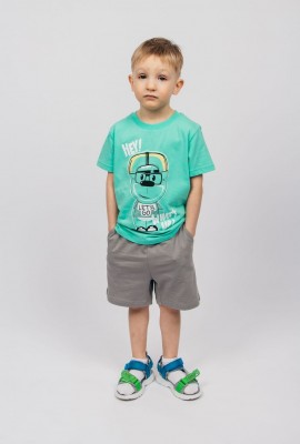 Комплект для мальчика (футболка и шорты) 42112 - ментол-серый