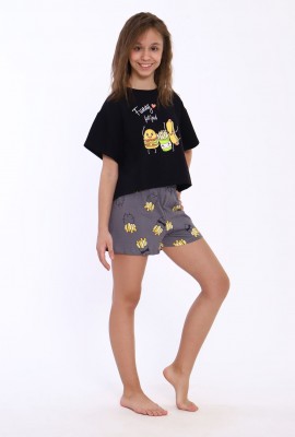 Пижама для девочки Картошка фри арт. ПД-019-046 - черный-серый