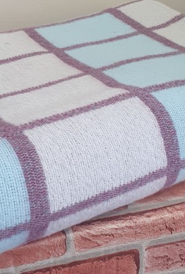 Одеяло 140х205 50% шерсть розово-бордово-голубая клетка