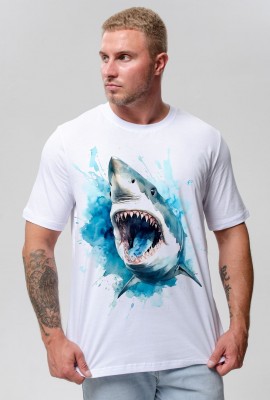 Футболка мужская 8492 - белый+акула