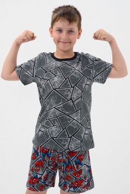 Пижама Сверхчеловек детская короткий рукав с шортами - серый
