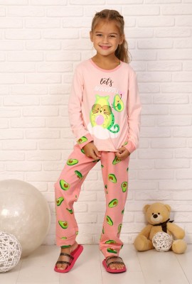 Пижама Кошка авокадо дл. рукав - розовый