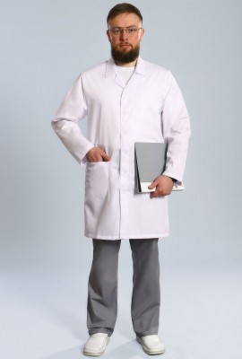 Халат медицинский мужской длинный рукав на пуговицах 501 тиси