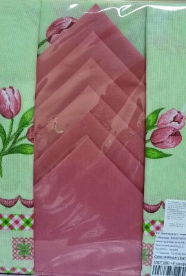 Скатерть Имитация Льна Тюльпаны на зеленом Размер 150х180 см + 6 салфеток