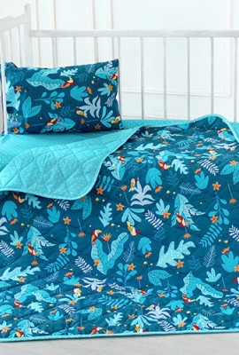 Одеяло-покрывало детское BabyRelax 110х140 бязь Тропические птички синий