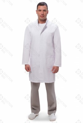 Халат медицинский мужской с длинным рукавом на кнопках 550 сатори, размер 46, 170-176, цвет отделки СИНИЙ