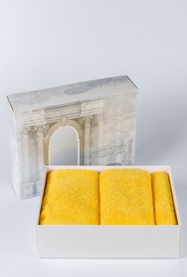 Набор махровых полотенец в подарочном коробе Плэйт - желтый