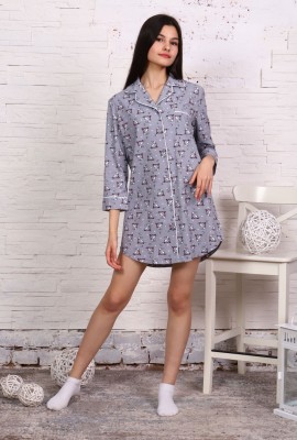 Платье-пижама для девочки арт. ПД-007 - зайцы на самокатах серые