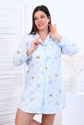 Платье-пижама для девочки арт. ПД-007 - совы на полосках-голубой