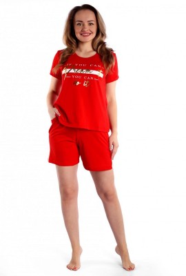 Костюм женский кулирка с шортами Алия красный, 46 размер