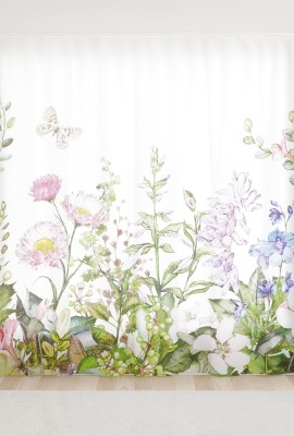 Фототюль из вуали Акварельные цветы