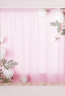 Фототюль из вуали Белые бутоны на розовой глади