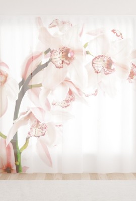 Фототюль из вуали Очаровательная орхидея на белой глади