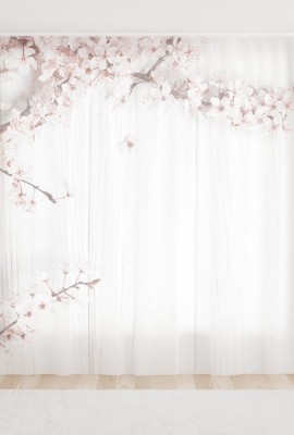 Фототюль из вуали Цветущая вишня на столе