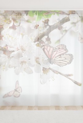 Фототюль из вуали Бабочки на вишне