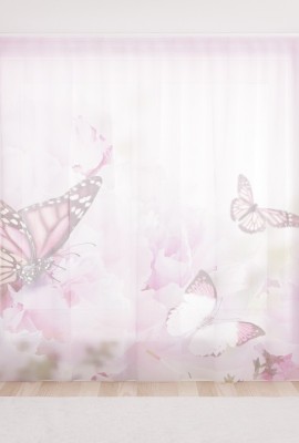 Фототюль из вуали Бабочки на нежных розах