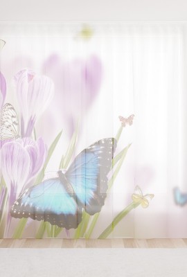 Фототюль из вуали Бабочки на ранних тюльпанах