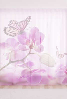 Фототюль из вуали Бабочки на розовой орхидеи
