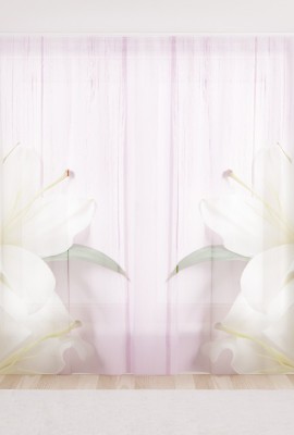 Фототюль из вуали Белая лилия на розовых досках
