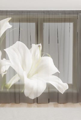 Фототюль из вуали Белые лилии в ночи