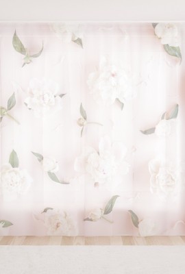 Фототюль из вуали Белые пионы на розовом