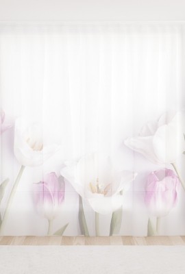 Фототюль из вуали Белые тюльпаны
