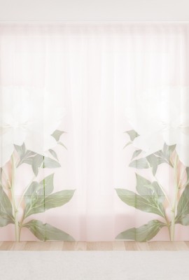 Фототюль из вуали Белый пион на розовом