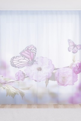 Фототюль из вуали Весенние бабочки на цветах