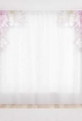 Фототюль из вуали Мягкие цветы на белой глади