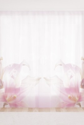 Фототюль из вуали Розовые утренние лилии