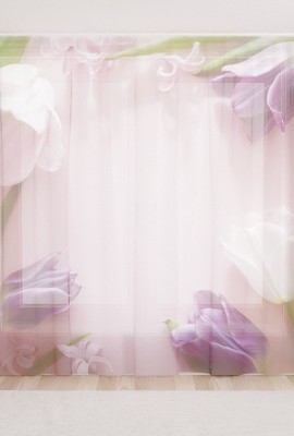Фототюль из вуали Цветки тюльпанов на розовом