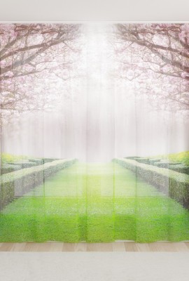 Фототюль из вуали Аллея цветущей сакуры
