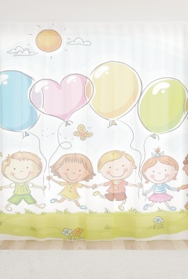 Фототюль из вуали Дети с шариками