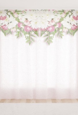 Фототюль из вуали Белые хризантемы