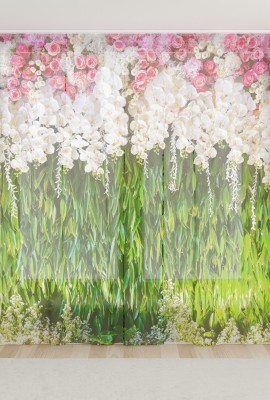 Фототюль из вуали Гроздья лилий в зелени