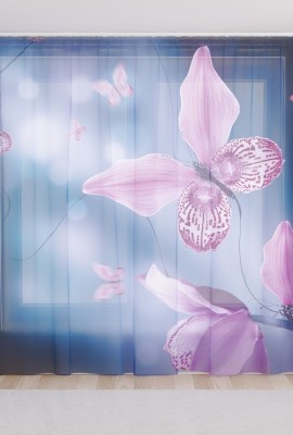 Фототюль из вуали Фиолетовые бабочки в сумраке
